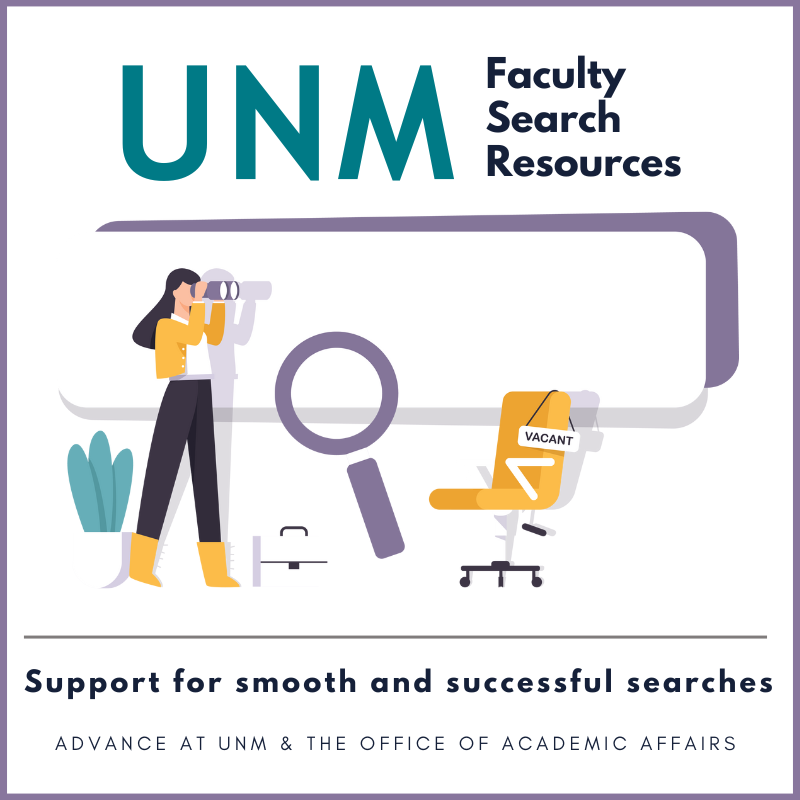 Faculty Search Guide cover with UNM Faculty Search Resources ADVANCE at UNM logo and red banner